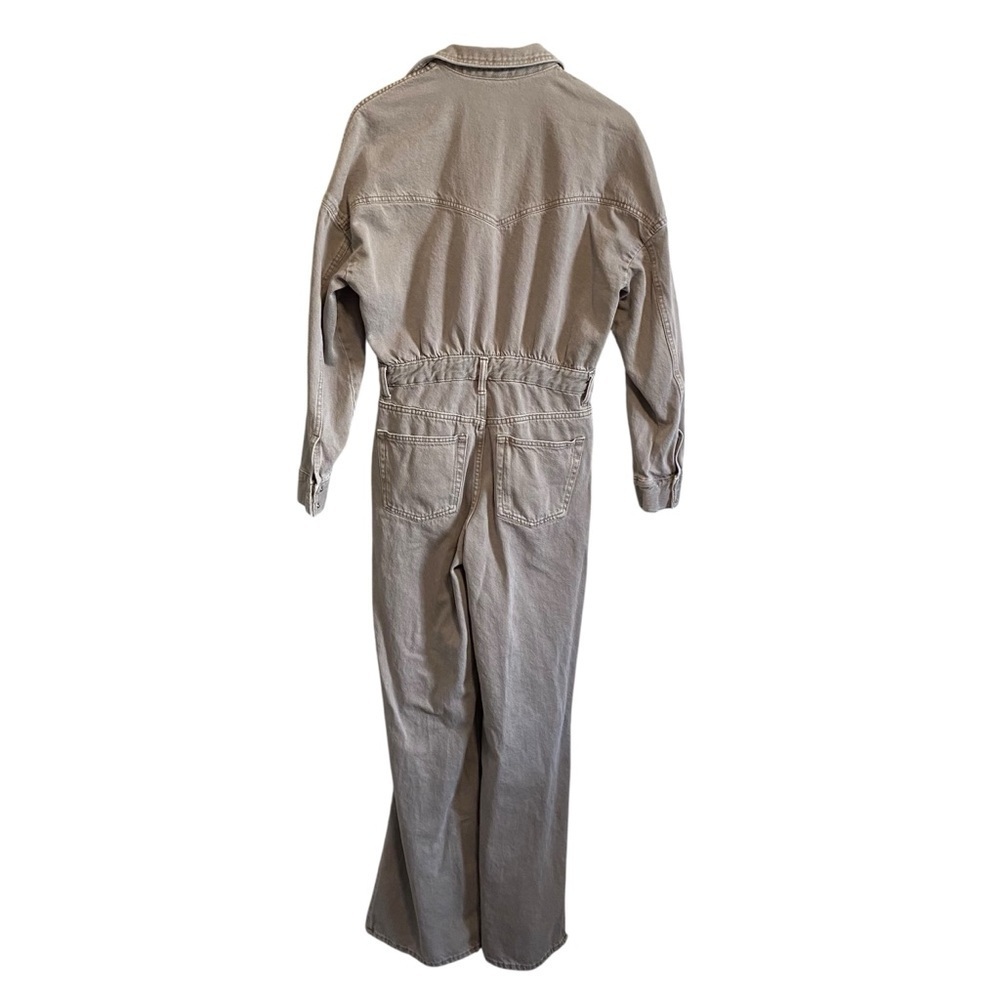 Zara Beige Taupe Cotton Long Sleeve Flare Slit Leg Boiler Suit Jump Suit Size S - Picture 4 of 5
